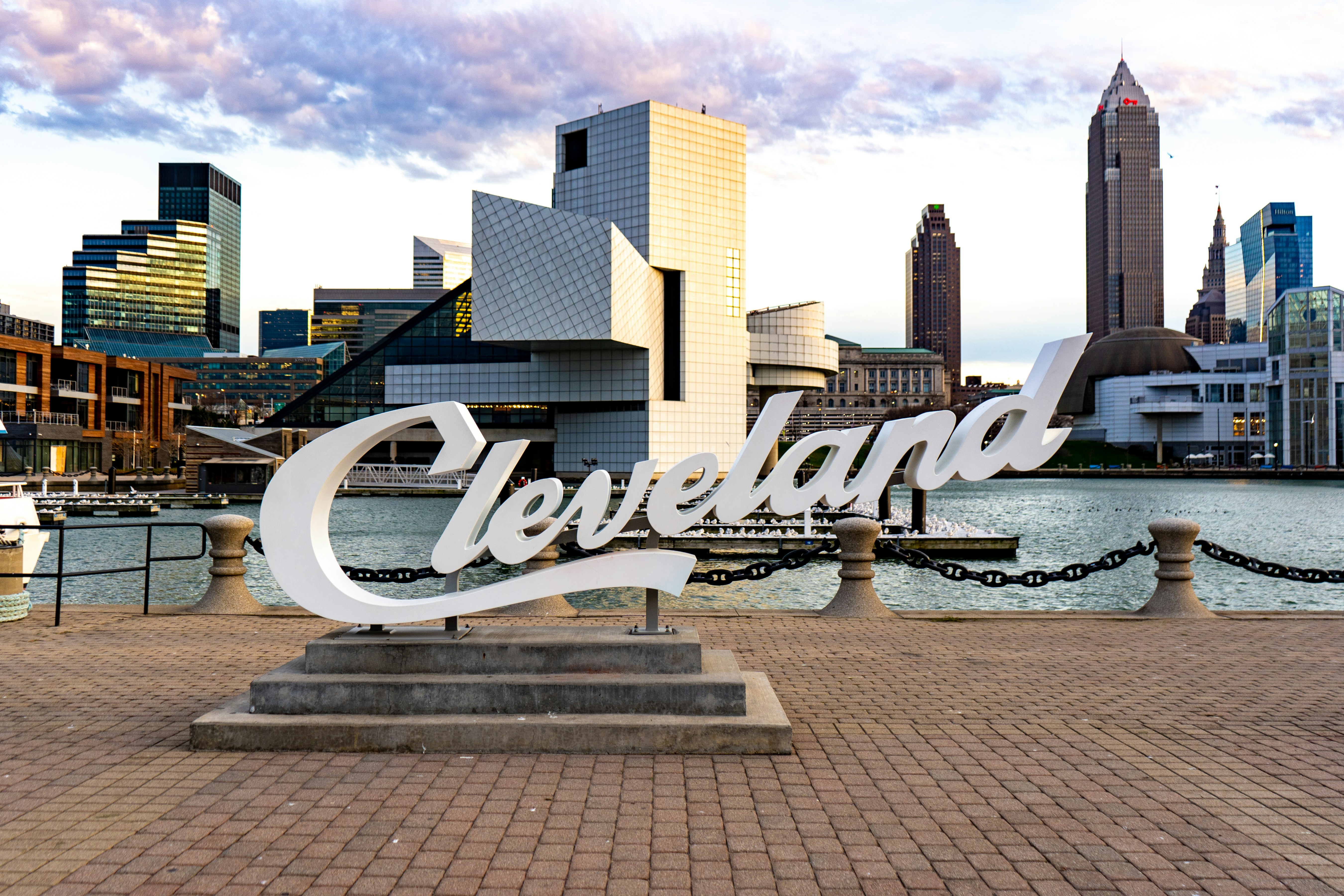 Cleveland skyline with the Rock and Roll Hall of Fame